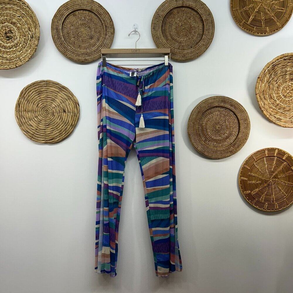 BECCA Purple Blue Colorful Loose Fit Slit Swimsuit Coverup Pants Large
